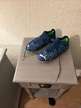 Puma Kids Future Match Blue Soccer Cleats with Lime Interior Accents